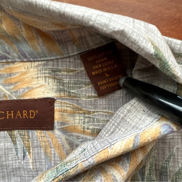 Tori Richard Button Down Hawaiian Shirt Mens Large Palm Leaf Print Gray - Picture 4 of 9